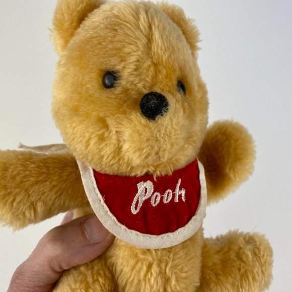 Vintage Disney Pooh Bear Plush, 1960s Winnie the Pooh with bib, NUTSHELLS - Picture 8 of 8